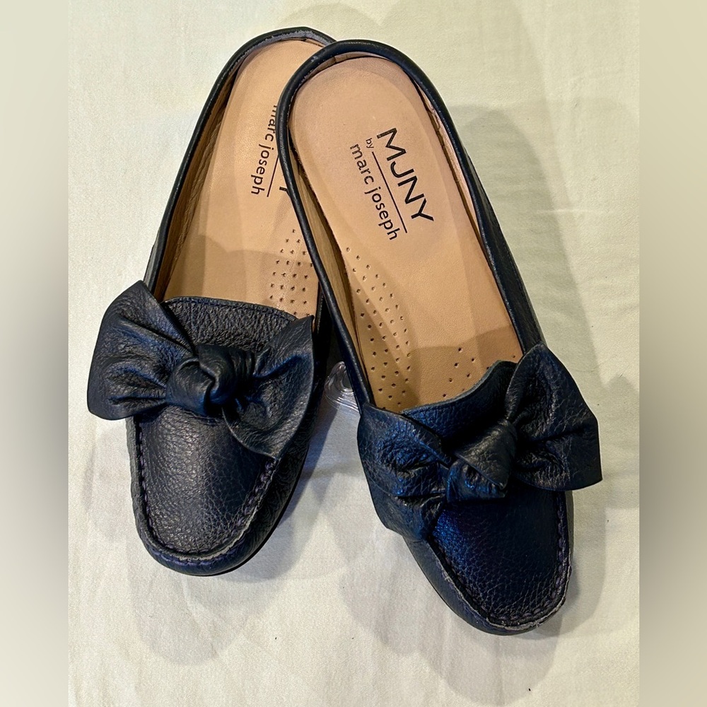 Marc Joseph Black Leather Flats with Bow